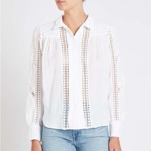 FRAME Panel Lace White Lace Accent Blouse